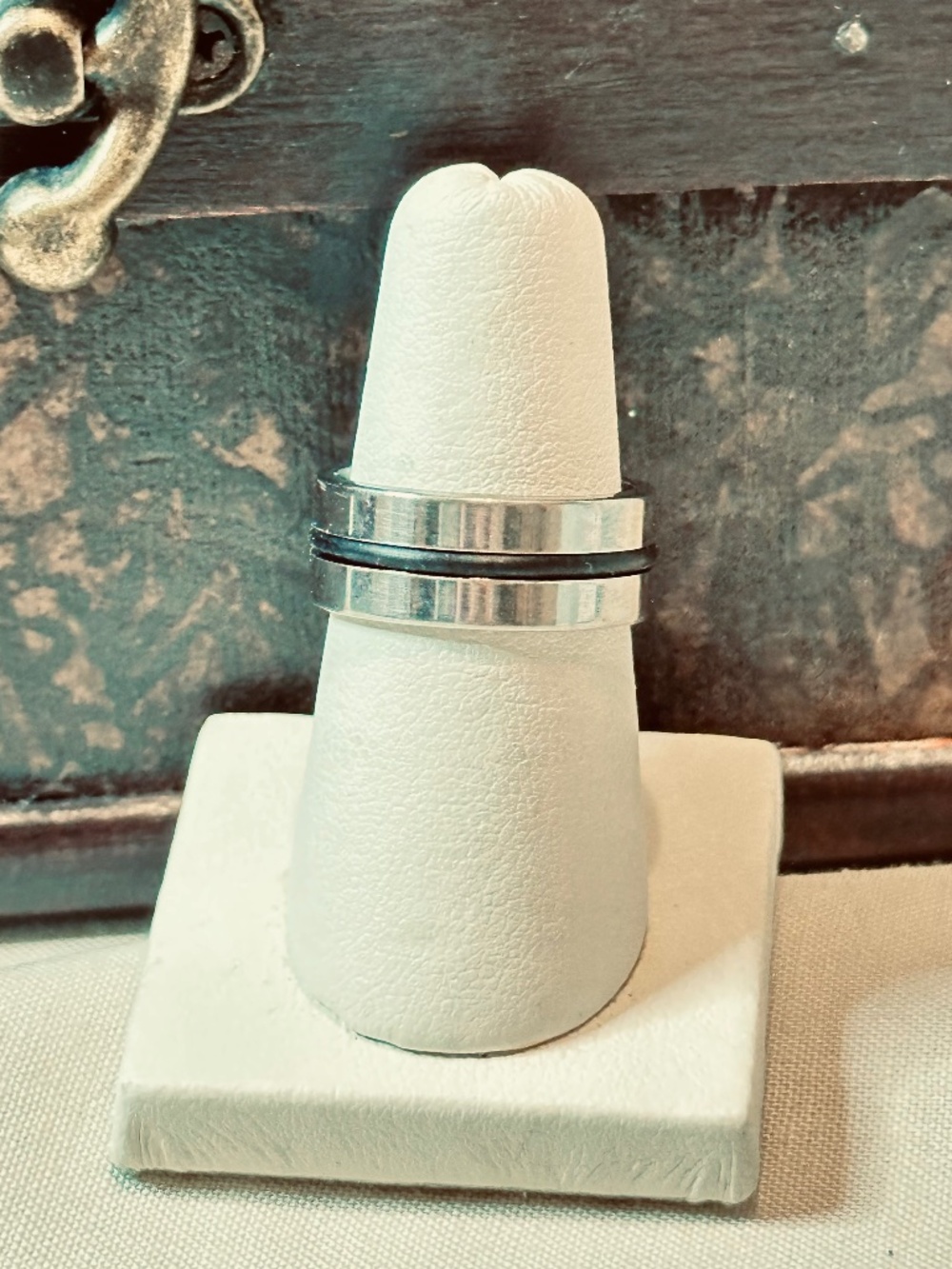 Stainless Steel Black Inlay Wide Band Ring Size 7.75 NWT Mens Women’s Unisex